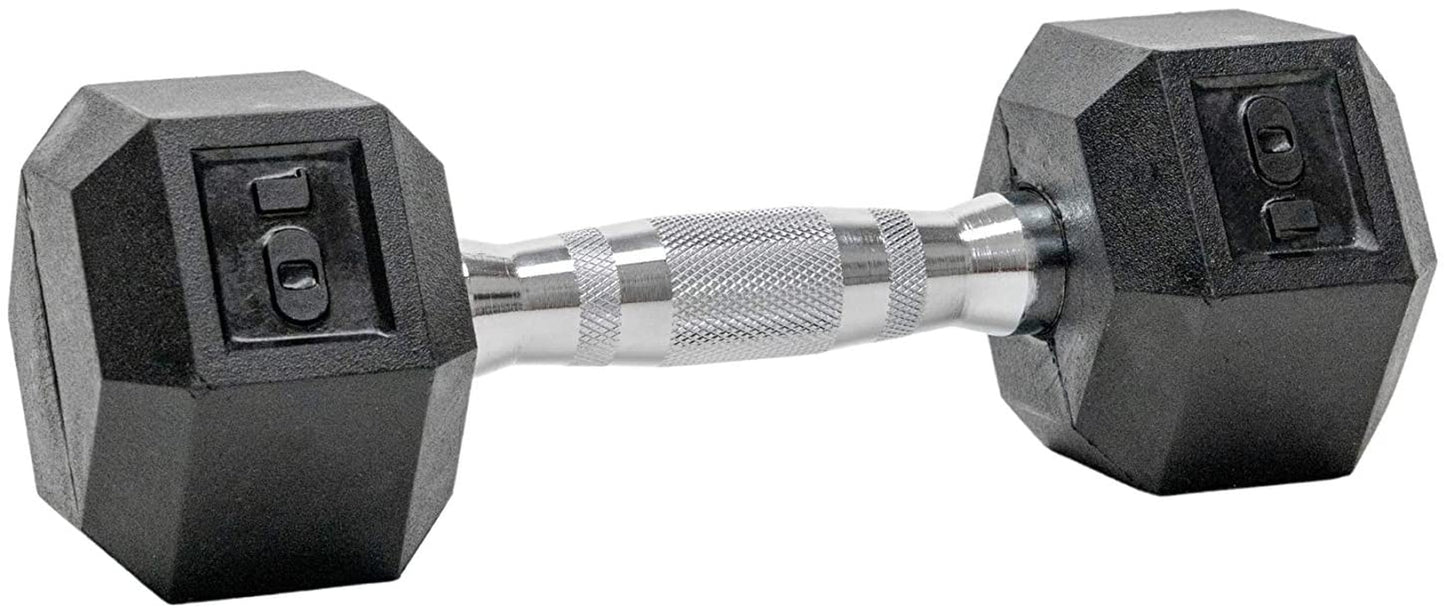 "Hex Elite TPR Dumbbells - Premium Rubberized Weights with Stylish Chrome Handles and Hexagon-Shaped Rubber Ends"
