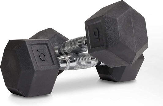 "Hex Elite TPR Dumbbells - Premium Rubberized Weights with Stylish Chrome Handles and Hexagon-Shaped Rubber Ends"