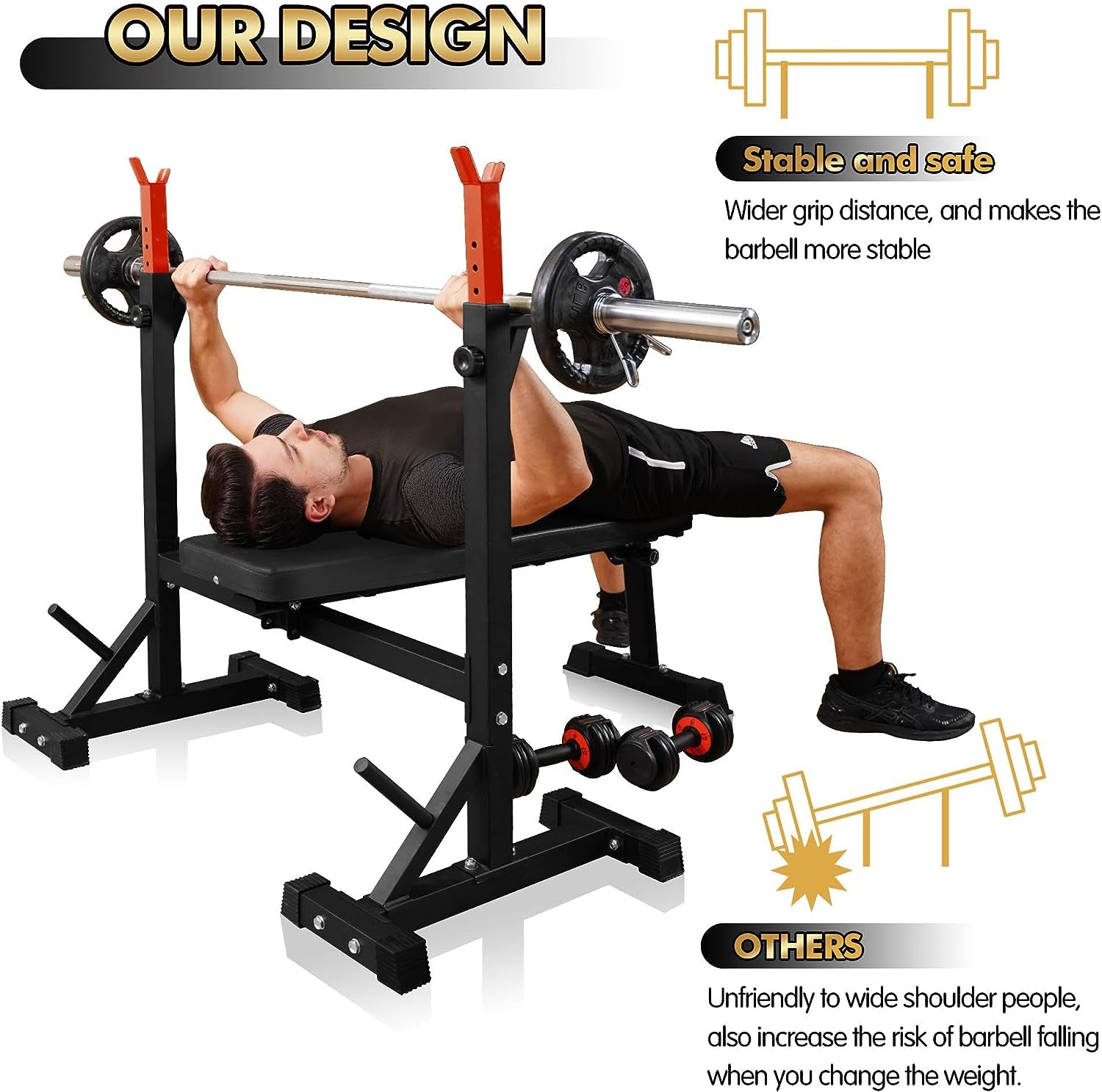 "Ultimate Home Gym Set: Olympic Weight Bench with Squat Rack - Boost Your Strength Training with Adjustable Barbell Rack Stand and Multi-Function Bench Press"